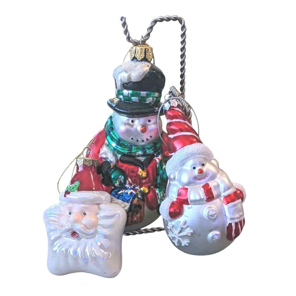 Lot of 3 Vintage Glass Christmas Tree Ornaments Santa Claus Snowman Santa Star